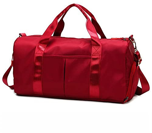 Hixingo 45L Sac de Sport - Femmes et Hommes Sac de Voyage Pliable Garcon Grand avec Compartiment de Chaussures et Poche Humide pour Sac de Gym, Fitness (45L,Rouge)