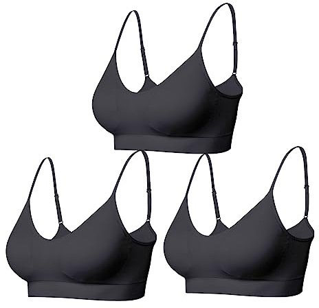 Comfyin Padded Bralette for Women Straps Sleep Bras Seamless Yoga Sport Bras 3 Pack,3+Black,L