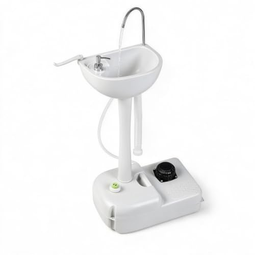 TANGZON Portable Camping Sink Outdoor Hand Wash Station with Wheels | 17L Water Tank, Foot Pump Tap, Soap Dispenser, Towel Holder, Drain Hose for Campsites, Events and Worksites