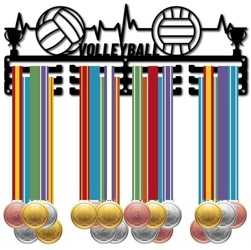 CREATCABIN Volleyball-Medaillenaufhänger,Medaillenhalter,Gestell,Rahmen,Sport,Metall,Zum Aufhängen,Sportler-Auszeichnungen,Eisen,Wandhalterung,Dekor Für Wettkämpfe,Band,Medaillen,Schwarz,40x15cm
