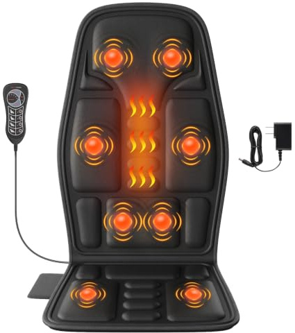 SLOTHMORE Vibration Back Massager for Chair with Heat, Chair Massager Pad with 8 Vibration, Massage Seat Cushion for Office Chair, Home Recliner & Sofa, Relaxing Gifts for Mom & Dad
