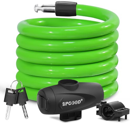 SPGOOD Lucchetto Antifurto Catena Bici 120cm/12mm, Livello di Sicurezza Molto Alto, Serratura Cavo Spirale con 2 Chiavi, per Triciclo, Moto, Scooter, Carriera(Verde)