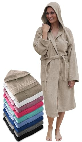 LEBENGOOD Badrock i 100% bomull med huva – Dam & Herr, Unisex morgonrock i amerikansk frotté 450 gsm, perfekt efter dusch, bad eller pool (3XL, Sand)