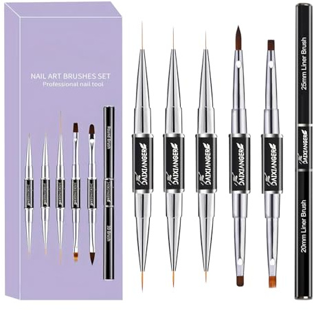 Lot de 5 Pinceau Nail Art Ongles à Double Extrémité pour Ongles en Gel acrylique, Pinceaux Ongles Nail Art, Pinceaux en Détail à Ongles, Ensemble de Brosses à Ongles en Acrylique pour DIY manucure