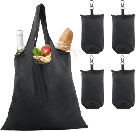 Suchoow 4 PCS Large Reusable Shopping Bag, Shopping Bag Foldable Washable 48 * 36.5cm, Shopping Waterproof Tote Bag Black, Eco Tote Handbag, Durablen and Lightweight Shopping Bags for Daily Grocery