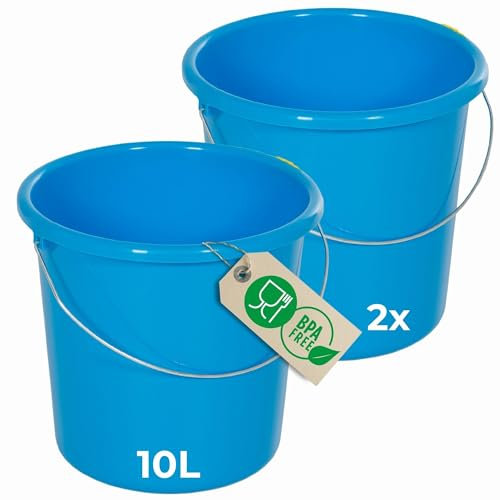 Novaliv Lot de 2 seaux de 10 l bleu avec graduation dimensionnelle - Seau de nettoyage de 10 litres ? 28,5 cm - Pratique et polyvalent avec graduation - Pour la maison et le jardin - Idéal comme seau