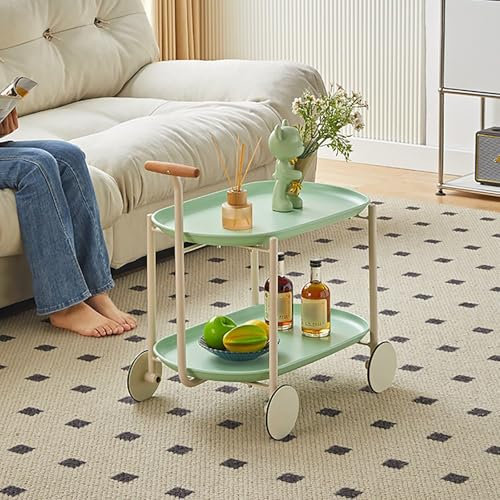 KEAOZVFE Moderner zweistöckiger rollender Barwagen für zu Hause, Barwagen mit Rädern, Getränkewagen mit abnehmbarem ABS-Tablett, für Wohnzimmer, Schlafzimmer, Büro(Green)
