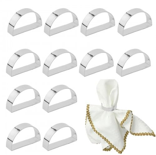 12 Piezas de Anillos para Servilletas, Servilletas de Metal, Servilleteros Individuales de Elegante Semicírculo, para Mesa/Banquete de Boda/Fiesta/Aniversario (Plateado)
