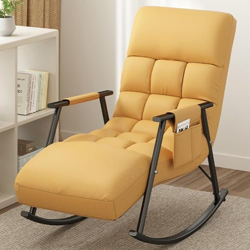SZITW Schaukelstuhl für den Innenbereich, Loungesessel, Verstellbarer Schwerkraftstuhl, Schwerelosigkeitsstuhl, Liegestuhl mit Seitentasche für Wohnzimmer, Schlafzimmer (Farbe: Gelb, Größe: Schwar