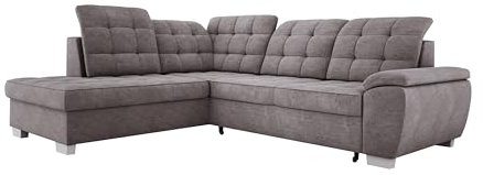 Modernes Ecksofa LOTTA, Mit Komfortabler Liegefläche 186x125cm, Relaxfunktion Und Pflegeleichtem Veloursstoff Für Unerwartete Gäste, Maße 258x212cm Anordnung der Möbel Linksseitig Farbe: GRAU