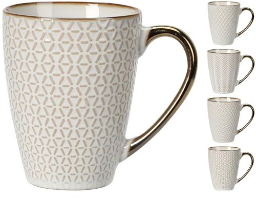 4-tlg. Set elegante Tassen für Kaffee, Tee oder Cappuccino 370 ml - Kaffeebecher - Große Tassen - Kaffeetassen - Cappuccino-Tasse - Becher und Tassen (4 x Tassen hohe Form - 370 ml)