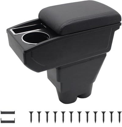 KAERGK - Supporto bracciolo auto per Peugeot 207 - Console centrale per auto - Doppio spazio di archiviazione con portabicchiere - Montaggio semplice - Pelle comoda e resistente - Nero (Linea nera)