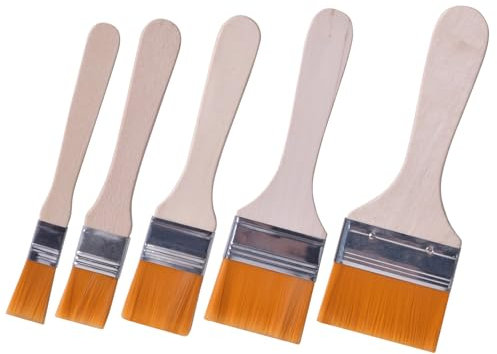 Amexo 5 Pezzi Pennelli Pittura in Legno Pennelli Piatti per Dipingere Pennello Piatto per Pittura Pennelli da Pittura Muro Set per Pittura Acrilica Colori ad Acqua Vernice