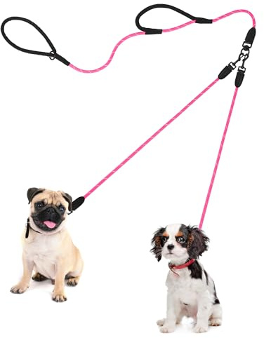 PetBonus Hundeleine Doppelleine für 2 Hunde, ohne Verheddern Trainingsleine | Zwei Gepolsterten Griffen, Reflektierend, Nylon, koppelleine für 2, Doppel hundeleine für Kleine Mittlere Hunde, 0,8×195 cm