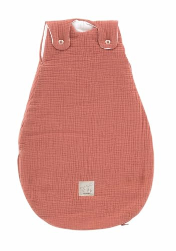 TRÄUMELAND Babyschlafsack aus Musselin Aprikose, atmungsaktiv, leicht & hautfreundlich, mitwachsender Ganzjahres-Babyschlafsack mit integrierter Belüftung, 2.5 TOG Öko-Tex 100 Zertifiziert