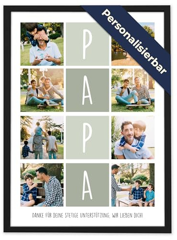 GiveSmiles PAPA Fotocollage mit 8 Fotos – Personalisiertes Geschenk | mit eigenem Text | Vatertagsgeschenk für Papa | Fotogeschenke und personalisiertes Geburtstagsgeschenk für Papa