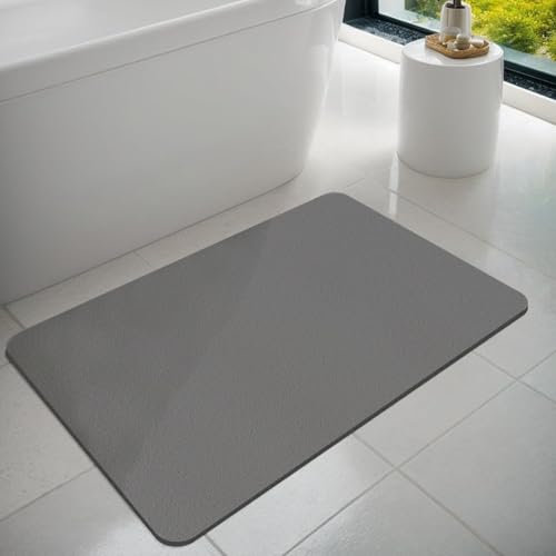Druuzyl Tapis de Bain 40x60cm Gris - Tapis Salle de Bain en Diatomite Ultra Absorbant, Antidérapant et Séchage Rapide, Microfibre Lavable pour Douche/Baignoire, Tapis Absorbant Vaisselle