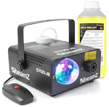 BeamZ S700JB - Nebelmaschine mit LED Discokugel, 1L Fluid, & Fernbedienung, 700W Fog Machine mit RGB Jelly Ball, Lichteffekte für Party, Mini Nebelmaschine Halloween, Rauchmaschine klein