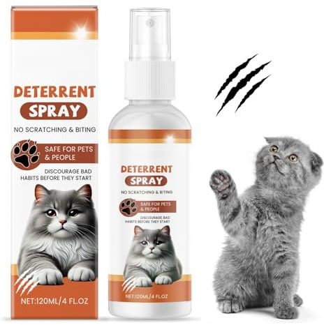 Cat Repellent Spray, Cat Deterrent Spray, Anti Scratch Cat Spray for Indoor Outdoor Use, Prevent Cats from Scratching Furniture, Plants, Sofas, Carpets, Curtains, Restricted Areas-for Behavior, 120ml