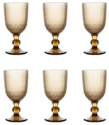 Evviva Set 6 calici vino 300 ML in vetro colorato e decoro geometrico a rilievo Mozart (Ambra)