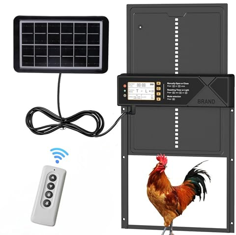 Grande porte poulailler solaire automatique programmable avec minuterie | Ecran LCD étanche, télécommande | chargement USB | Protection sécurité contre prédateurs, tranquillité pour vos poulets | Noir