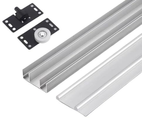 Serenitison Rail Porte Coulissante Double,Kit Quincaillerie pour Porte Coulissante,Kit Rail pour Porte de Placard Coulissante Robuste en Alliage d'alu,Rail pour Porte Coulissante Placard,1.2mm