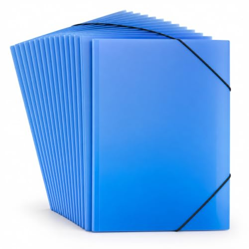 STARVAST 25 Pcs Einschlagmappe A4 mit Gummizug, Sammelmappe PP-Kunststoff Eckspanner A4 Mappe PP DIN A4, Dokumentenmappe, Leichter Ordner für Akten, Besprechungen, Berichte, Bürobedarf (Blau)