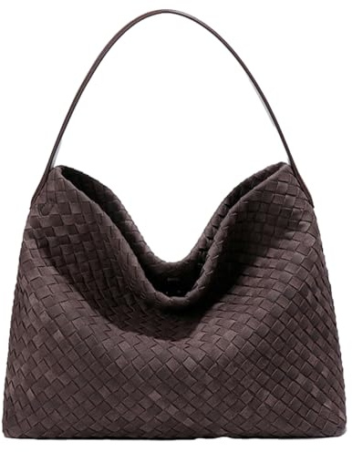 VisBeaut Woven Bags Women Slouchy Woven Suede Tote Bag Trendy Suede Hobo Purse Vintage Satchels Handbag for Work Travel (Kaffee)