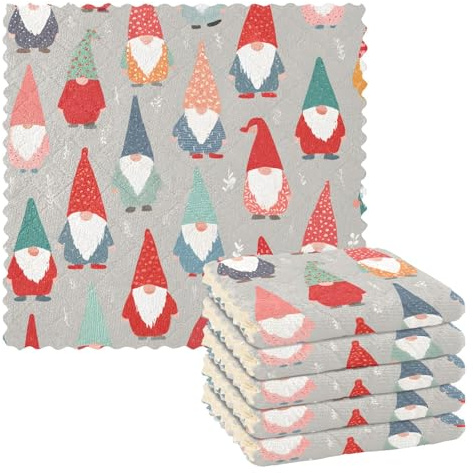 Mnsruu Microfibre Cleaning Cloths Dwarf Hat Pattern Reusable Dish Cloths for Washing Up 6 Pack Swedish Dishcloth Microfibre Cleaning Towels Washable Duster Rags Cloth Home