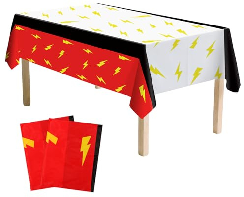 SAVITA 2pcs Red and White Cartoon Tablecloth, 108x180cm/43x71in Cartoon Theme Animation Large Plastic Table Cover with Lightning Bolt Printed for Birthday Party Decorations Supplies