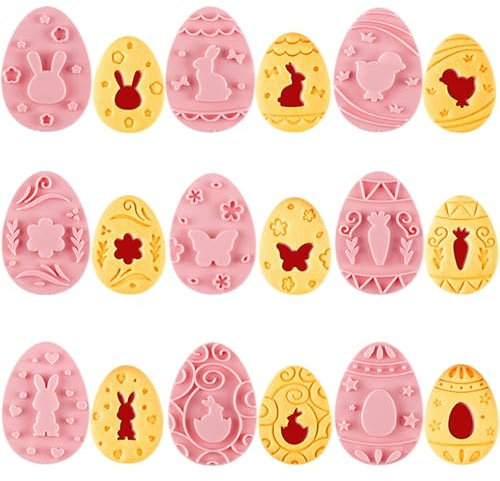GWAWG 9Pcs Easter Cookie Cutter Set, 3D Silicone Eggs Butterfly Bunny Biscuit Moulds for Cookie Baking Making Soap Candles Plastic Party Supplies