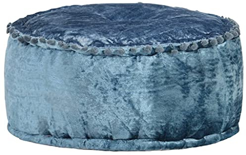 Hoopleep Pouf Rund Samt Blau 40x20 cm, Weicher Polsterhocker mit Faserfüllung für Hohen Sitzkomfort, Vielseitige Ottomane für Schlafzimmer und Wohnzimmer