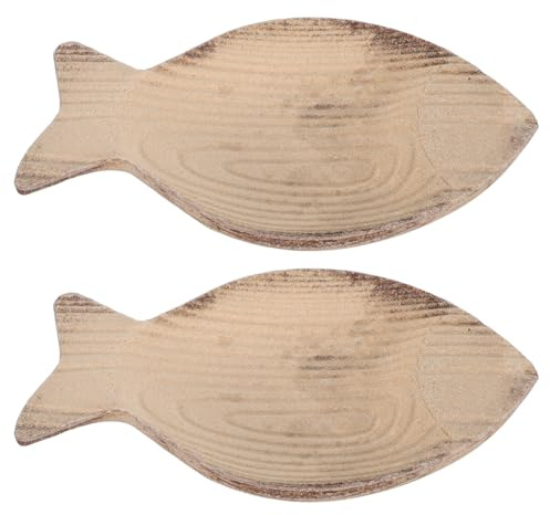 ELAYARD Plateau Décoratif en Bois Naturel Forme Poisson 2 Pièces, Dimensions 23,6 X 15 X 3 Cm, Plateau de Rangement Polyvalent pour Clés, Bijoux et Fruits, pour Salle de Bain, Entrée
