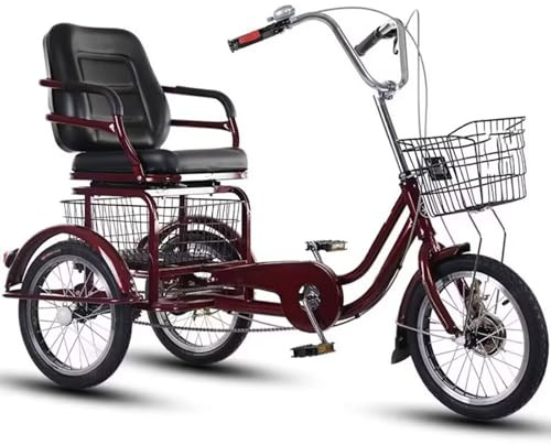 LSQXSS Rikscha-Fahrrad für Senioren, Aufsitz-Dreirad mit Fußpedalen, Verstellbarer großer Schaumstoffsitz, 3-Rad-Fahrrad, Cruiser-Dreirad, Trommelbremsen vorne und hinten