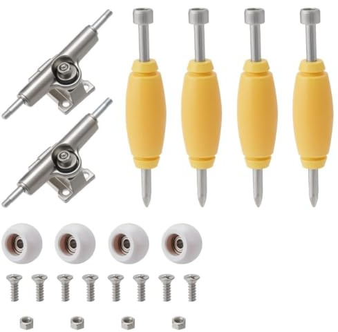 AHANDMAKER 19Pcs Standard Fingerboard Tool Set Mini Finger Skateboard Accessories Fingerboard Mould Tool Wheels Part Includes 4 Wheels 2 Alloy Racks 1 Screwdriver for Skateboards Trucks, White