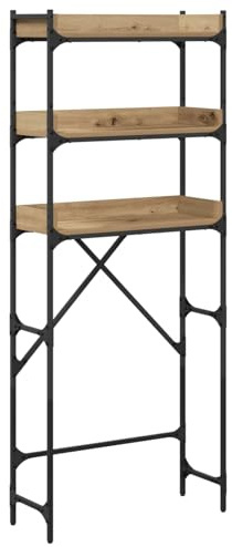 GeenYuu Estantería para lavadora, roble Artisan, con 3 estantes, 67 x 25 x 163 cm, madera y marco de acero, accesorio resistente para lavadora y secadora, ahorra espacio, silencioso, duradero
