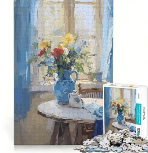 Puzzle pour Adultes de 1000 pièces, Motif Vase et Fleurs, Jeu de Construction à Faire soi-même, pour s'amuser en Famille, avec des pièces de Formes aléatoires Parfaitement emboîtables 38x26cm
