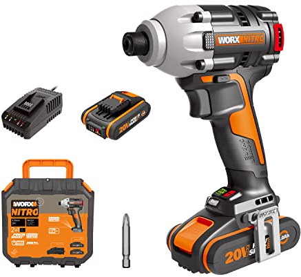 Worx Impact Driver 20V WX261, PowerShare, Variable Speed Control, LED Light, Compact and Lightweight, 2 Batteries