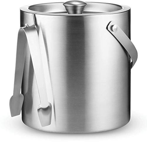 High-Grade Stainless Steel Ice Bucket with Lid and Tongs - 2.8 Litre Premium Double Walled Metal Ice Buckets with Strainer - Easy Carry Handle - Bar Ice Bucket for Ice Cubes, Beer & Champagne Bottles