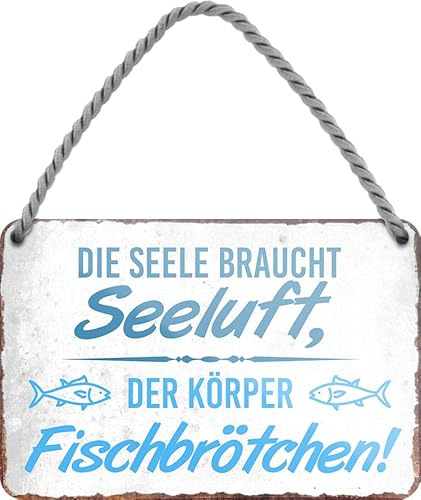 schilderkreis24 Blechschilder Kollektion 18x12cm – Nordsee, Ostsee & Meer: Dekoration & Geschenkideen mit maritimen Sprüchen (Seeluft Fischbrötchen)