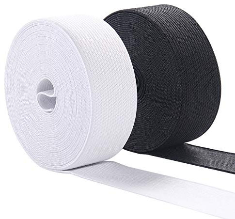 2 Rotoli Elastica Banda per Cucito 3cm Fascia Elastici Piatto Cucito Nastro, Rotolo di Elastico per Cucito in Poliestere, Accessori Merceria e Sartoria per Cucire Vestiti, Pantaloni - Bianco e Nero