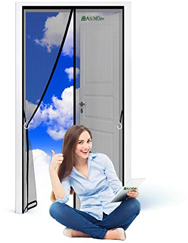 Moustiquaire Porte Magnétique Moustiquaire sur Mesure de Porte, 90 x 215 cm Rideau de Porte Antimoustique, Laisse Passer l'Air Frais et Bloque la Fumée, Kit d'installation Complet pour Portes Noir