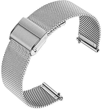 Lahviuu Bracelet de Montre,18mm Metal Bracelets de Montres Smartwatch Universelle Maille Bracelets de Rechange de à Libération Rapide pour Homme Femme Argenté