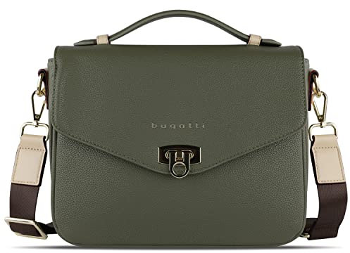 bugatti Ella Classic Bag für Damen, Umhängetasche aus Kunstleder, Henkeltasche, olive