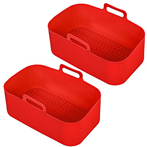 SPARES2GO Korb kompatibel mit EMtronics EMDAF9LD 9L Dual Air Fryer Schubladeneinsatz Silikon (2 Stück, Rot)