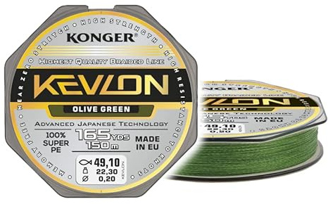 Geflochtene Schnur KONGER KEVLON Grün 4-Fach Braided Line Angelschnur 150m 0,06-0,20mm (0,07€/m) (0,25mm/29,20kg)