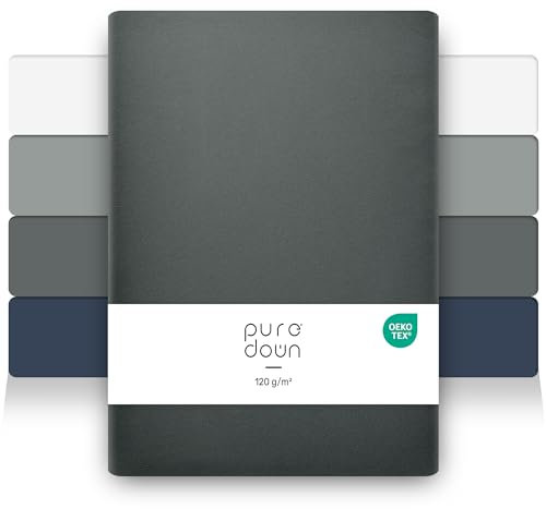 puredown Juego de 2 Sábana Bajera Ajustable Premium, Sabana para Cama 120x190/200 cm, hasta 25 cm de Grosor, 120gsm Microfibra Cepillada Transpirable, Oeko-Tex, Antracita