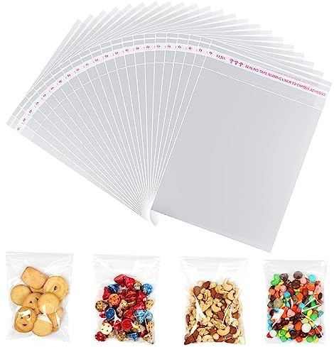 Zellophantüten, 300 Stück, 12,7 x 17,8 cm, selbstklebend, transparent, kleine Keksbeutel zum Verpacken von Keksen, Süßigkeiten, Pralinen, Geschenken, Schmuck, Partygeschenken