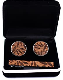 TONZN Holz Manschettenknöpfe Krawattenklammer für Krawattennadel für Herren Geschenk Holzmuster Krawattenstangen Manschettenknöpfe Krawattenklammer Set Herrenschmuck