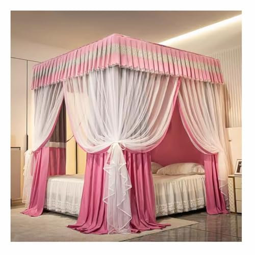 Betthimmel Rosa Vier-Eckpfosten-Betthimmel, Moskitonetz, Bettvorhänge, transparenter Baldachin für Erwachsene und Mädchen, Schlafzimmerdekoration, lichtdicht, Winddicht (Color : Double Layer, Size :